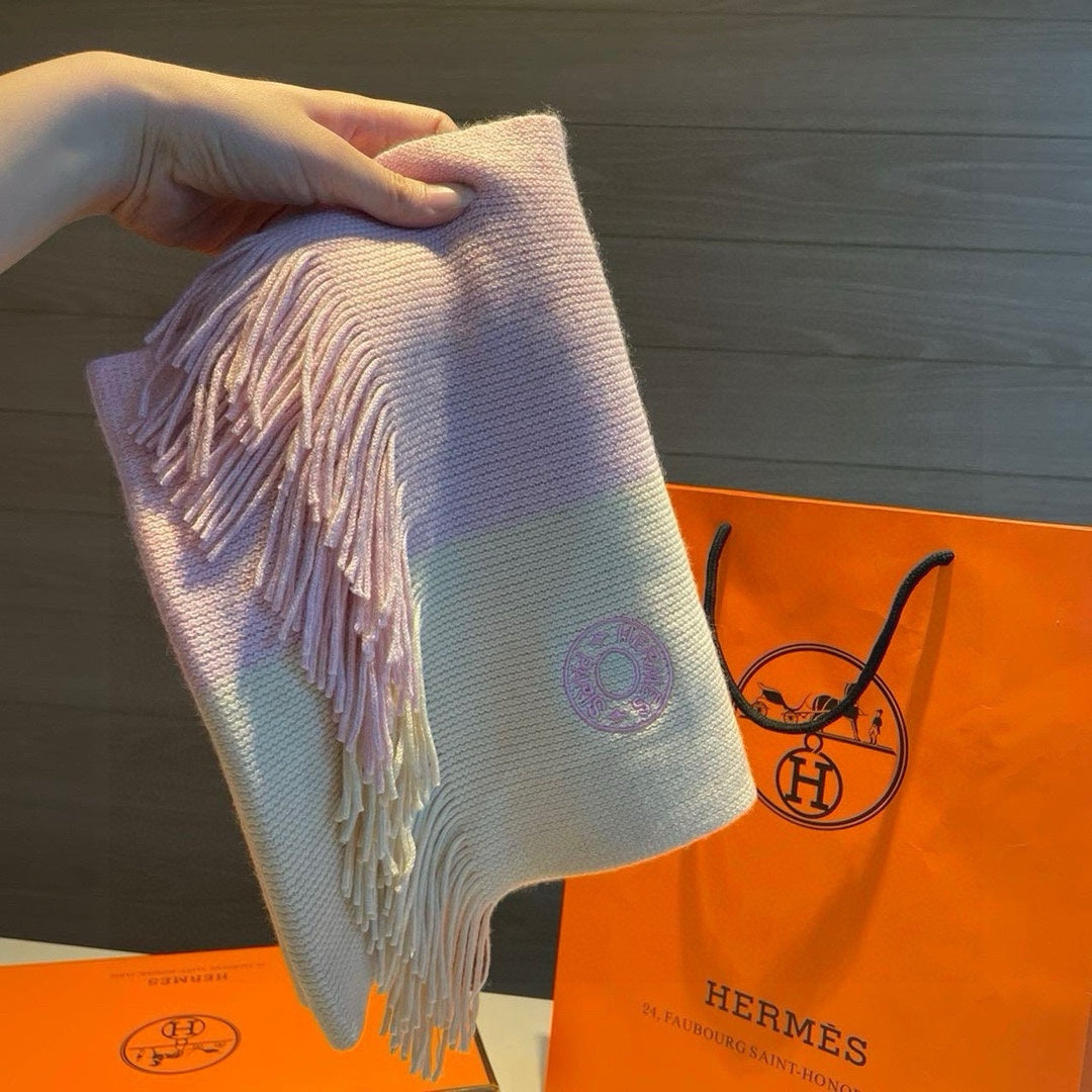 HERMES KNIT SCARF 180 IN LIGHT PINK MIX WHITE CASERE