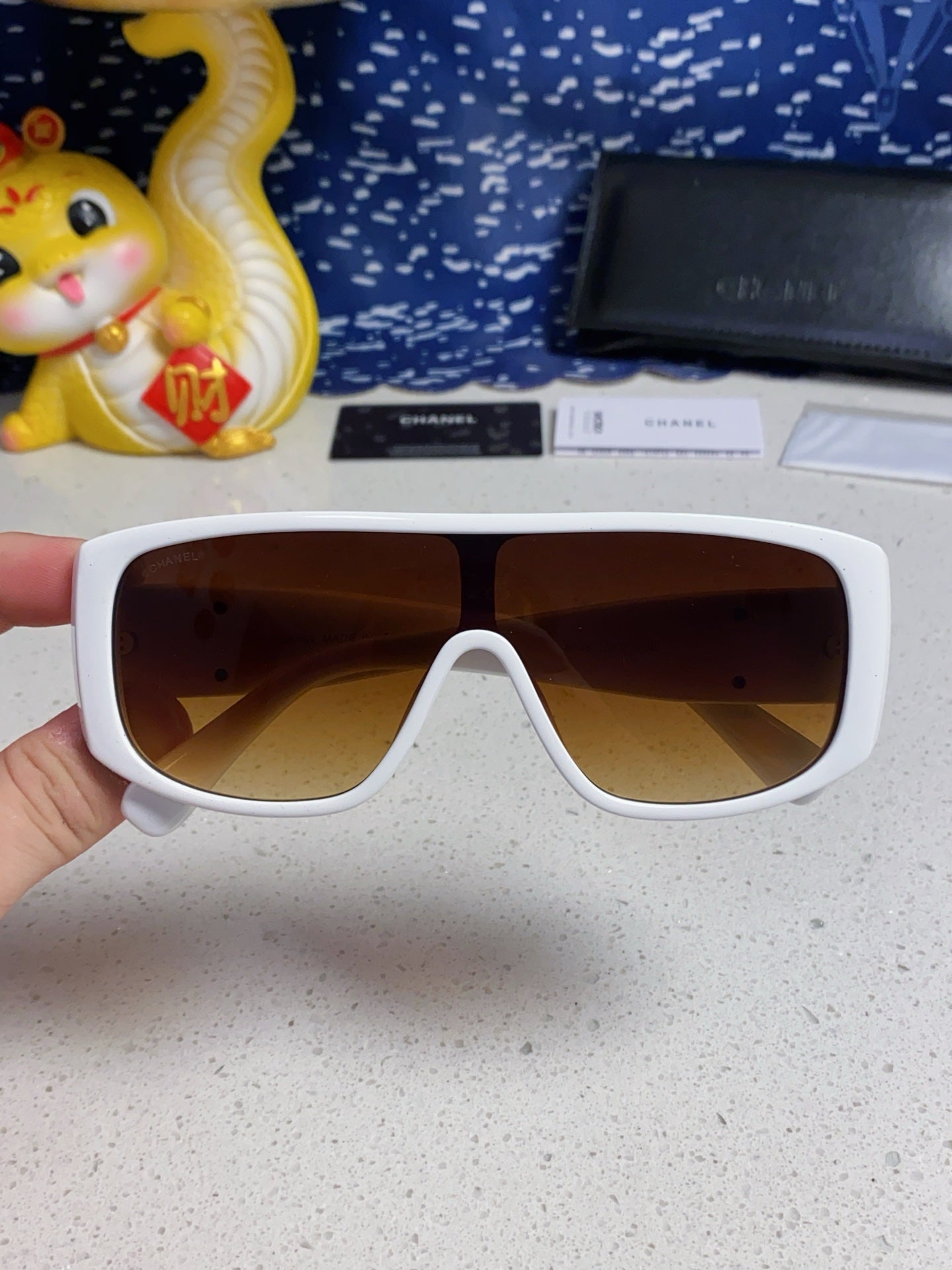 CHANEL SQUARE SUNGLASSES CH5495 IN WHITE ACETATE BROWN LENSES