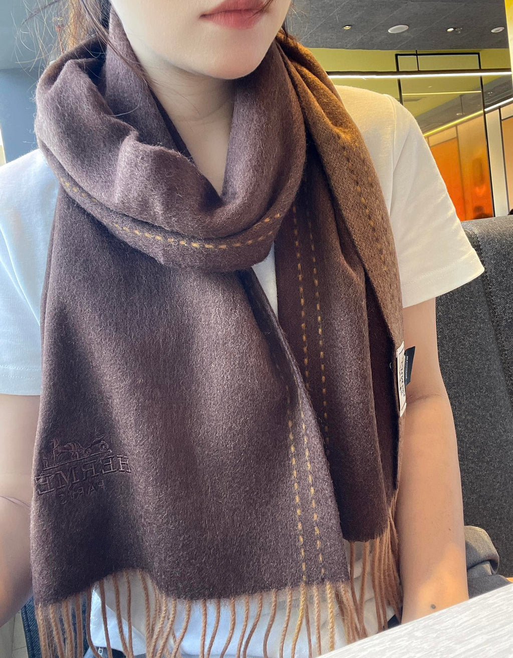 HERMES SCARF 180CM CHOCOLATE BROWN CASERE