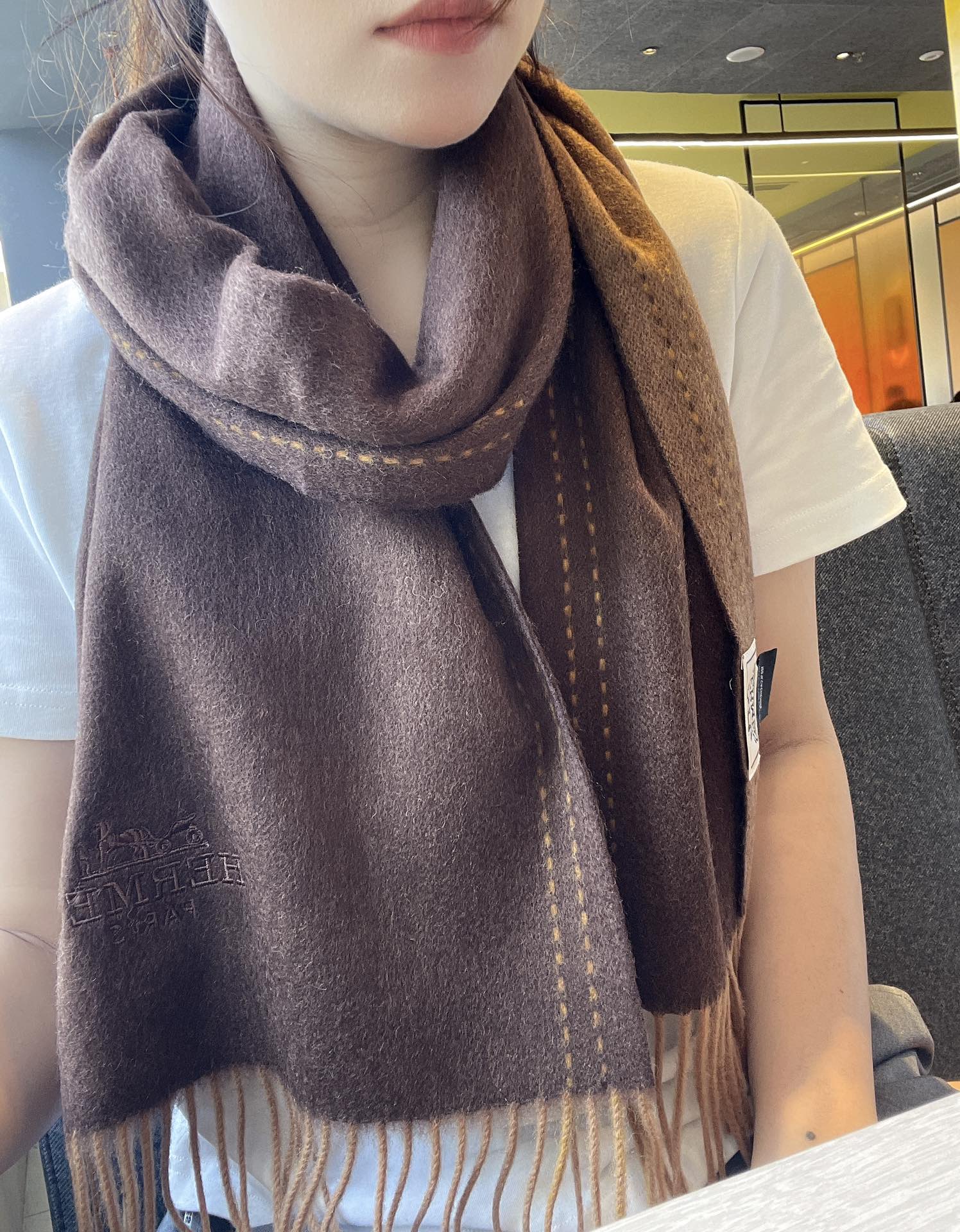 HERMES SCARF 180CM CHOCOLATE BROWN CASERE