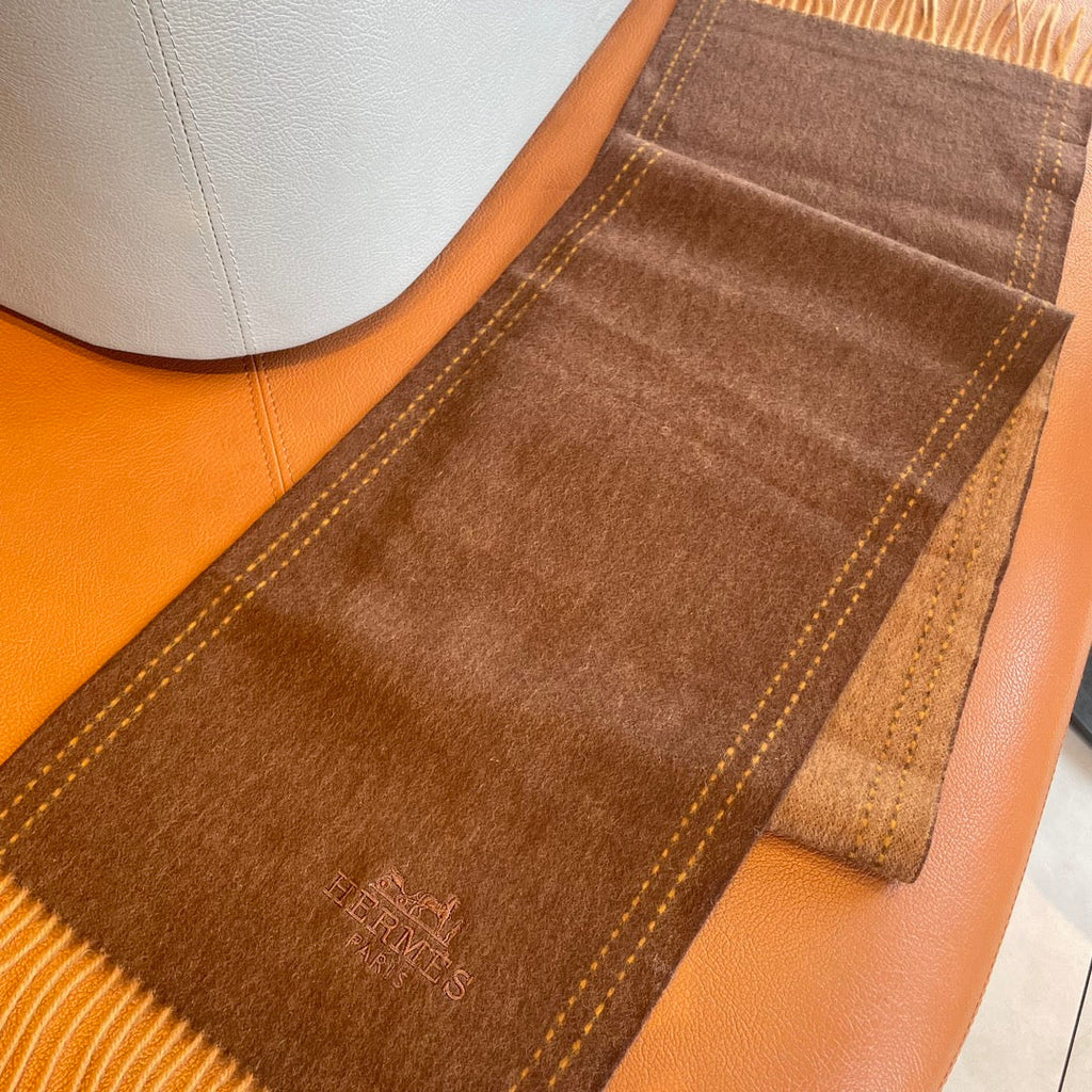 HERMES SCARF 180CM CHOCOLATE BROWN CASERE