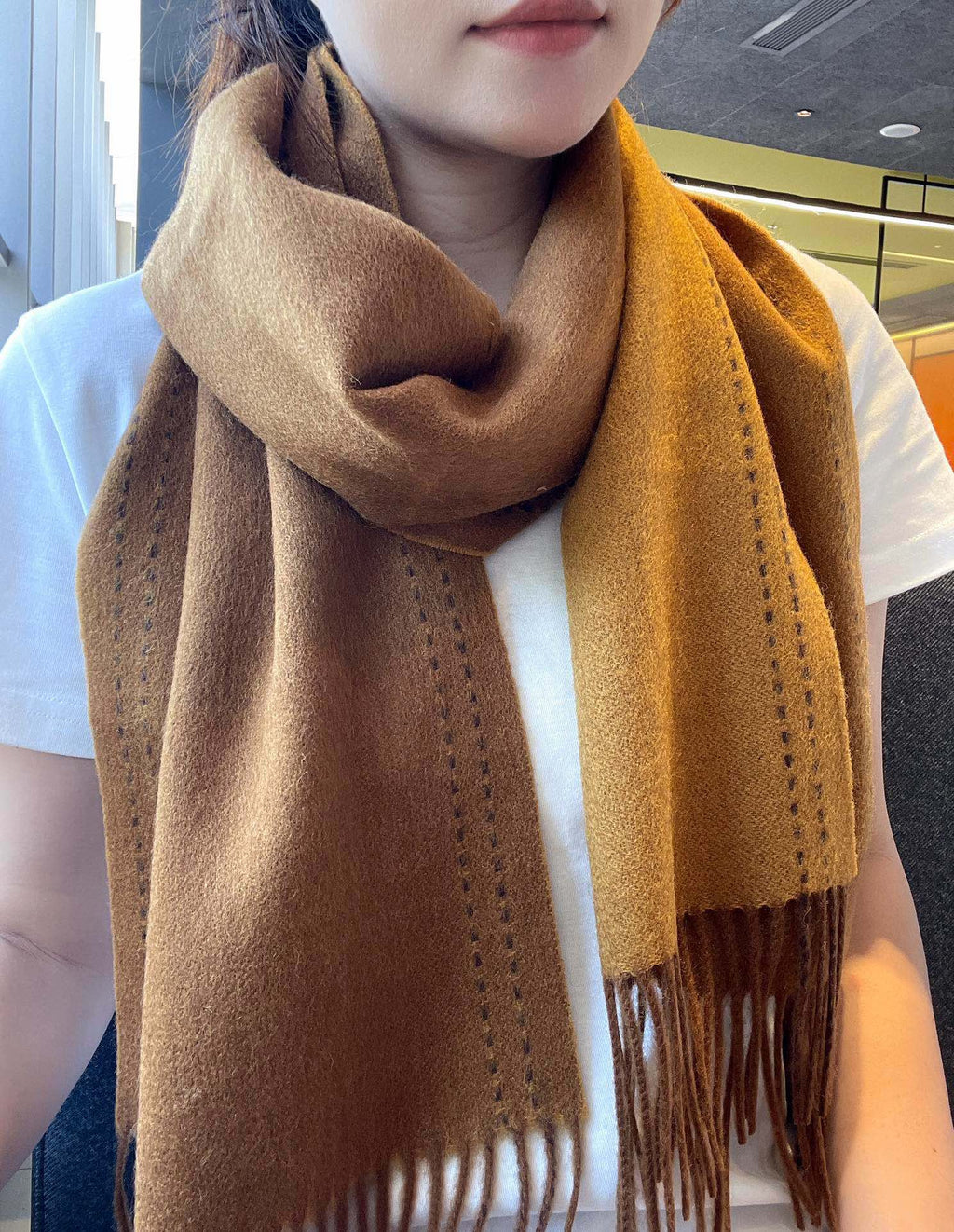 HERMES UNIE BRODEE GM MUFFLER IN COPPER BROWN CASERE