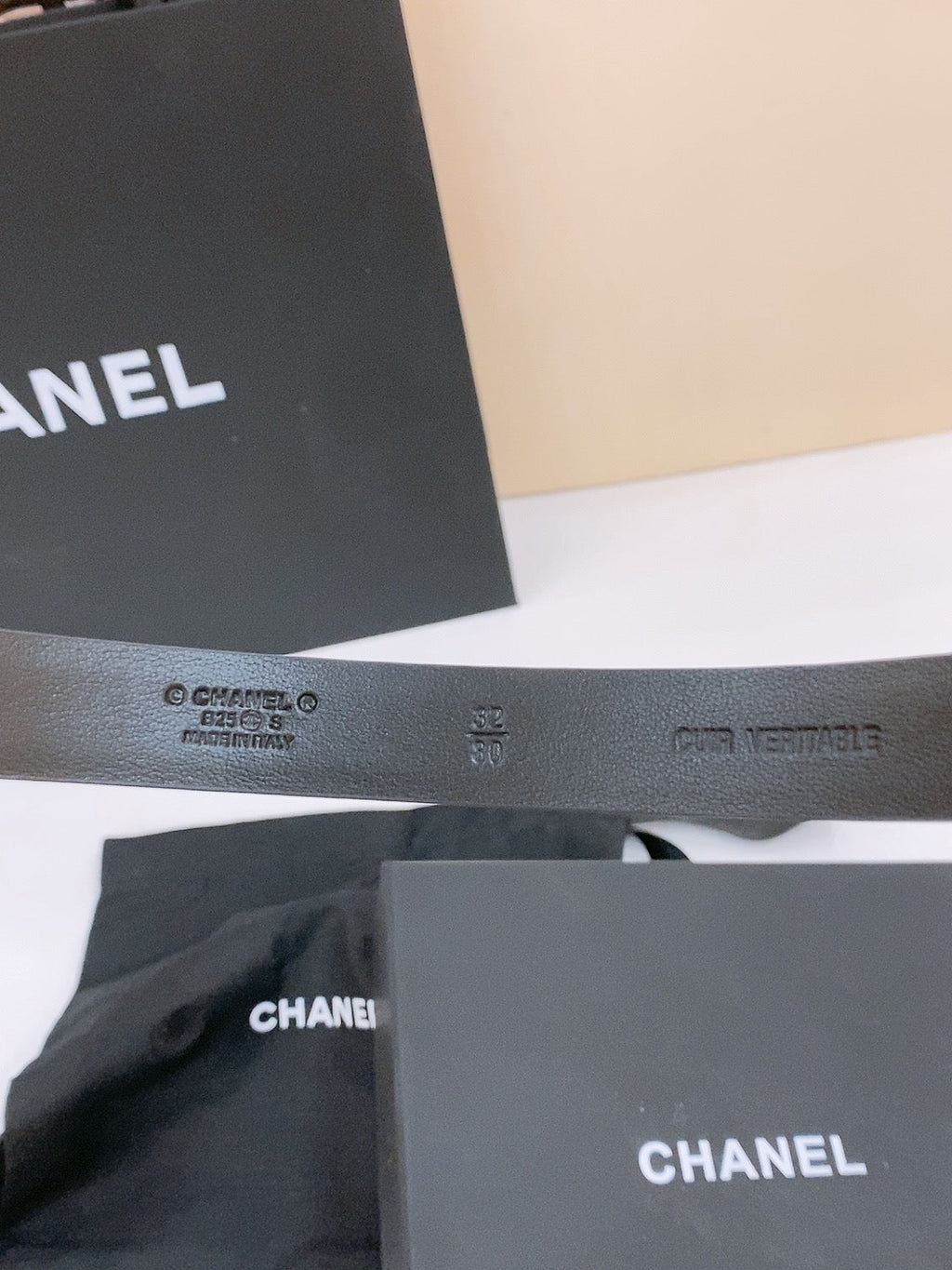 CHANEL DOUBLE C BELT 20MM IN BLACK CALFSKIN WITH SILVER CHAIN INTERWOVEN BUCKLE